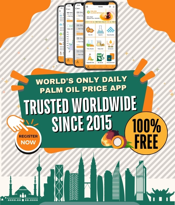 Daily palm oil price intelligence mobile app showing global palm oil market prices and trends